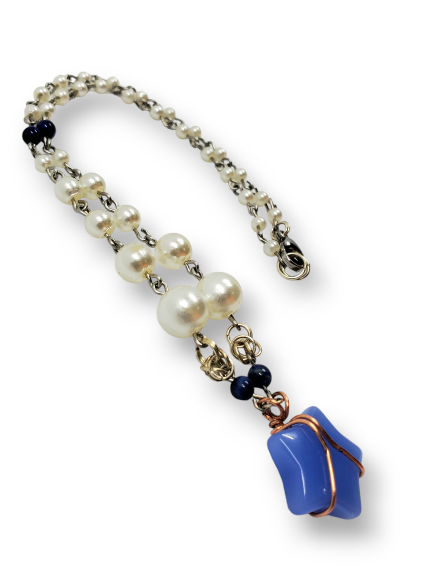 Pearl and Lapis Necklace with Wire Wrapped Star Pendant
